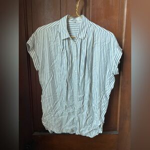 Madewell women's extra small white / blue striped button down top